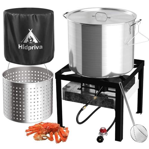 100QT Crawfish Boiler Kit, Waterproof Cover & 18-inch Skimmer, 110,000BTU Propane Burner Stove, 0-20PSIG Regulator, Aluminum Seafood Boil Pot, Crab Boil Pot with Basket