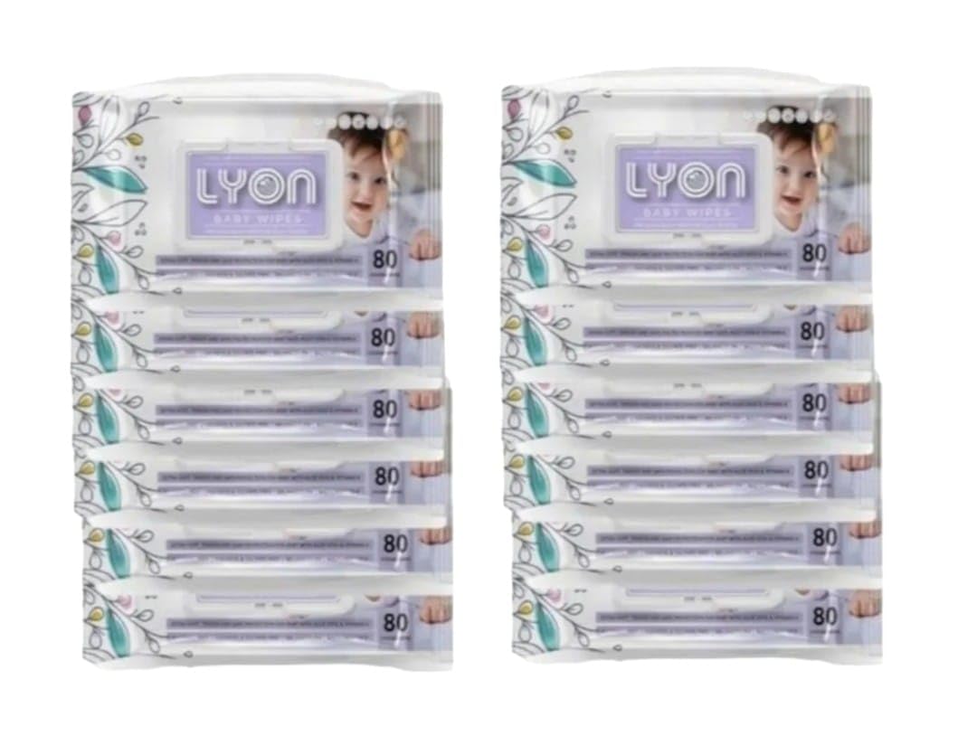 Lyon baby wet wipes with lid enriched with aloe vera and vit e (80 wipes per pack) Pack of 12-image-13