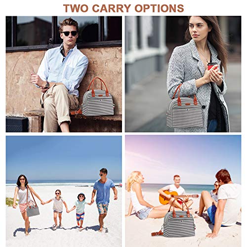 Lunch Bag, Mokaloo Insulated Lunch Box for Women, Multi-functional Lunch Tote Bags with Shoulder Strap, Reusable Thermal Cooler Bag Lunch Container for Women Men Work Picnic, Stripe