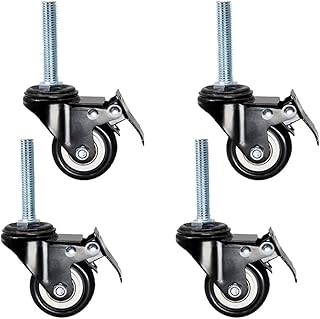 Plate Casters Long Thread M12 X 60mm Castor Wheels 2 Inches 50mm Heavy Duty Furniture Casters 280kg Silent PU with Brake Swivel Castors for Industrial Transport Trolley Scaffold Castors (Siz