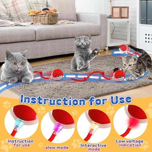 Image of Interactive Cat Toy - Cat Toys for Indoor Cats Smart Silicone Rolling Ball with Tail,Bird Sound,Obstacle Avoidance and Motion Activated,Kitten Puzzle Toys (Red)