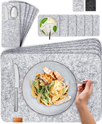 Manteles Individuales Miqio® Design Premium con Posavasos y Bolsas Portacubiertos (Set para 6 Personas)