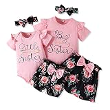 AMAWMW Big Sister Little Sister Matching Outfits Romper/Shirt+Shorts/Skirt+Headband Toddler Baby Gir