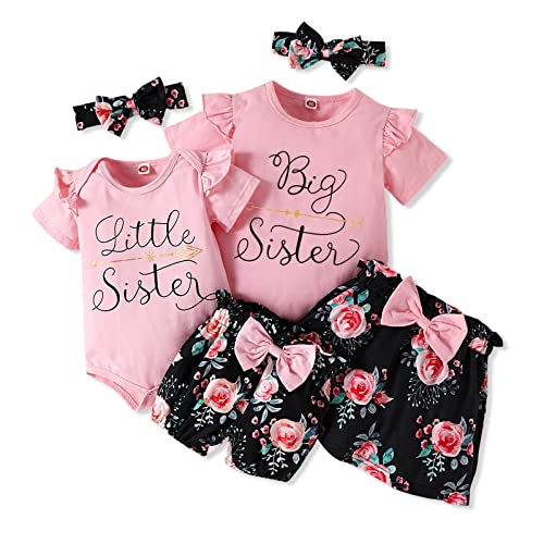 Amawmw Big Sister Little Sister Matching Outfits Romper/Shirt+Shorts/Skirt+Headband Toddler Baby Girl Summer Clothes #TOP14