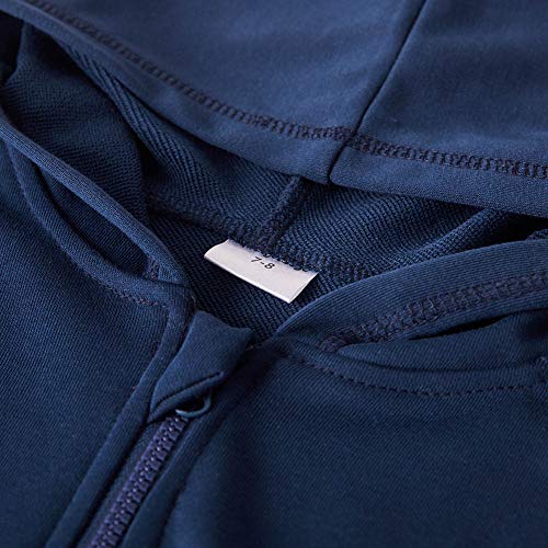 Spring&Gege Youth Solid Full Zipper Hoodies Soft Kids Hooded Sweatshirt For Boys And Girls Size 9-10 Years Navy Blue #TOP3