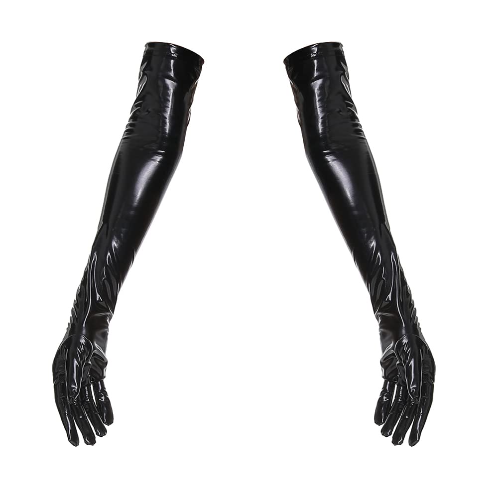 Gants longs en similicuir extensible pour femme pour costume d'opéra, soirée, coude froncé, cosplay, mariage