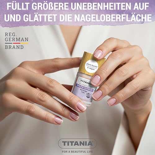 TITANIA® Ridge Filler Nagellack 12ml, Rillenfüller >86 % natürliche Inhaltsstoffe, Vegan, Schnelltrocknend, glättet Rillen, Unterlack, Bambusdeckel, Dermatologisch bestätigt