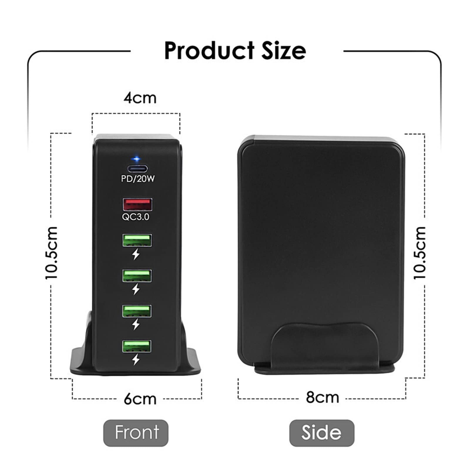 Portatile Caricatore rapido USB PD con 6 porte, stazione di ricarica Caricabatterie da parete for telefono universale compatibile con cellulare, tablet e altro(B)