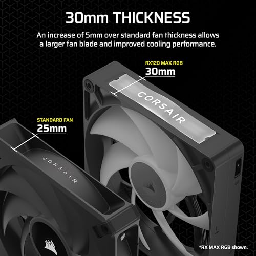 Image of CORSAIR iCUE Link RX120 MAX RGB 120mm PWM Thick Fan - High-Static Pressure - Magnetic Dome Bearing - Single Fan - Black