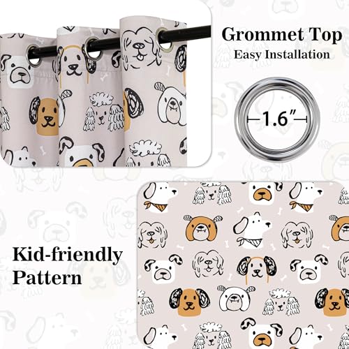 Image of MYSKY HOME Kids Blackout Curtains 95% Light Blocking Grommet Drapes 84 Inch Length 2 Panels Set with Cartoon Dog Patterns for Girls Boys Nursery Bedroom Playoom, Each Panel 52 inch W, Grey