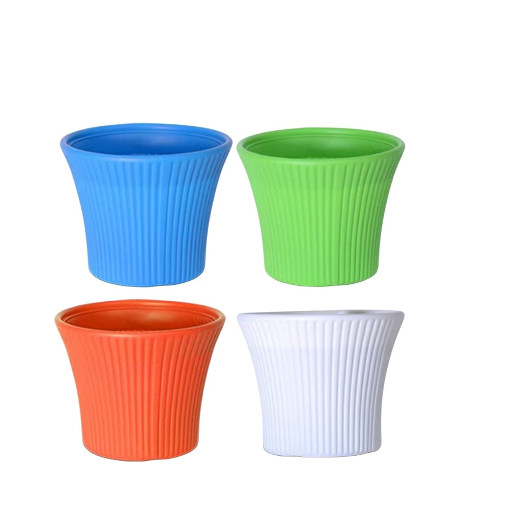 SIYOL Multicolor Classic Pot Gardening Gamla for Plants - Plastic Tub for Gardening | Set of - 4 (11 Inche, Blue, Green, Orange, White) (B0B5GLY2NP) Amazon Price History, Amazon Price Tracker