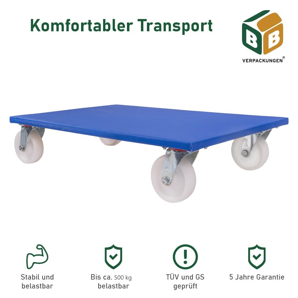 2 Möbelroller 800 x 500 x 165 mm mit Antirutschbelag Traglast 500 kg Kunststoff-Lenkrollen Transportroller Möbelhund
