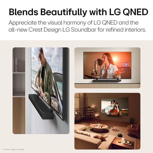 Image of LG Soundbar SQ70TY, 400W, 3.1.1Ch, Dolby Atmos & DTS: X, Hi-Res Audio, Center Up-Firing Speaker, AI Sound Pro, Wow Synergy, Wireless Subwoofer, QNED Matching Bracket Inside (2024 QNED TV)
