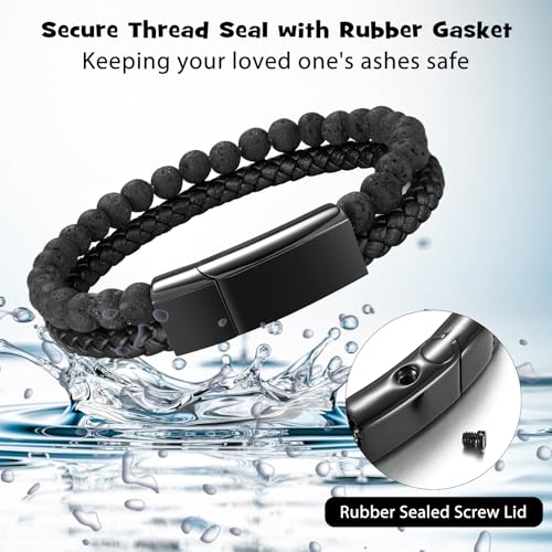 abooxiu Cremation Bracelet for Ashes Urn Bracelets Cremation Jewelry Lava Rock Bead Braided Leather Ash Bracelets Memorial Bracelet for Ashes Healing Ashes Keepsake Bangle Wristband for Men Women4