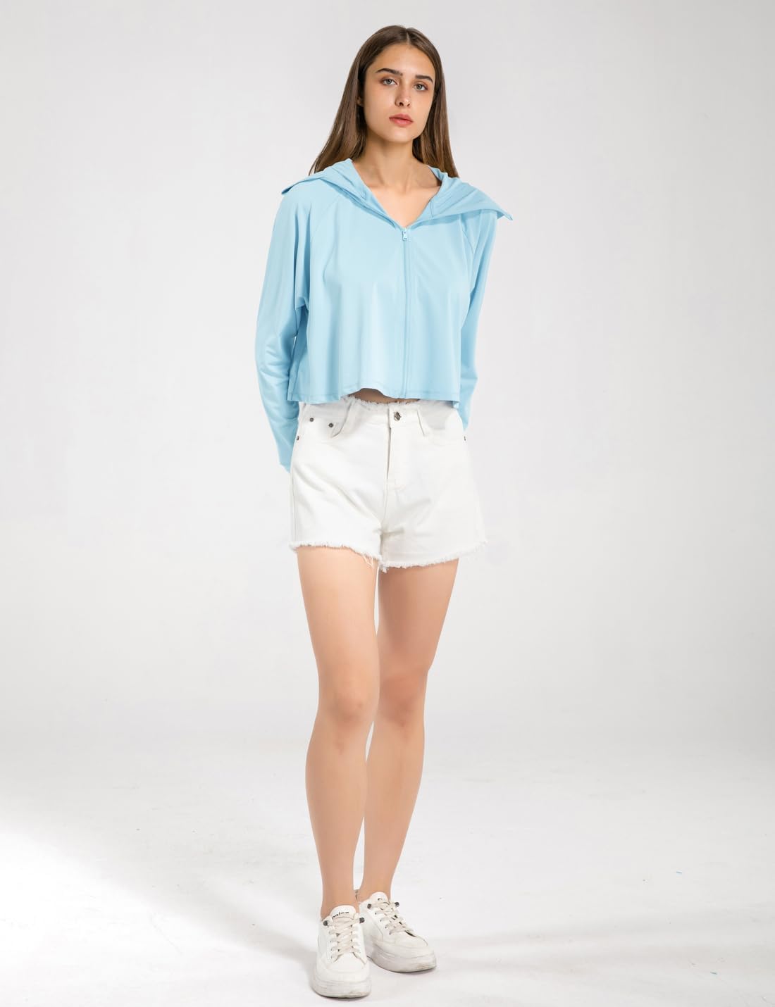 Locachy Womens UPF 50+ Sun Protection Jacket Lightweight Zip up Outdoor Running Hiking Hoodie with Face Mask - Image 5