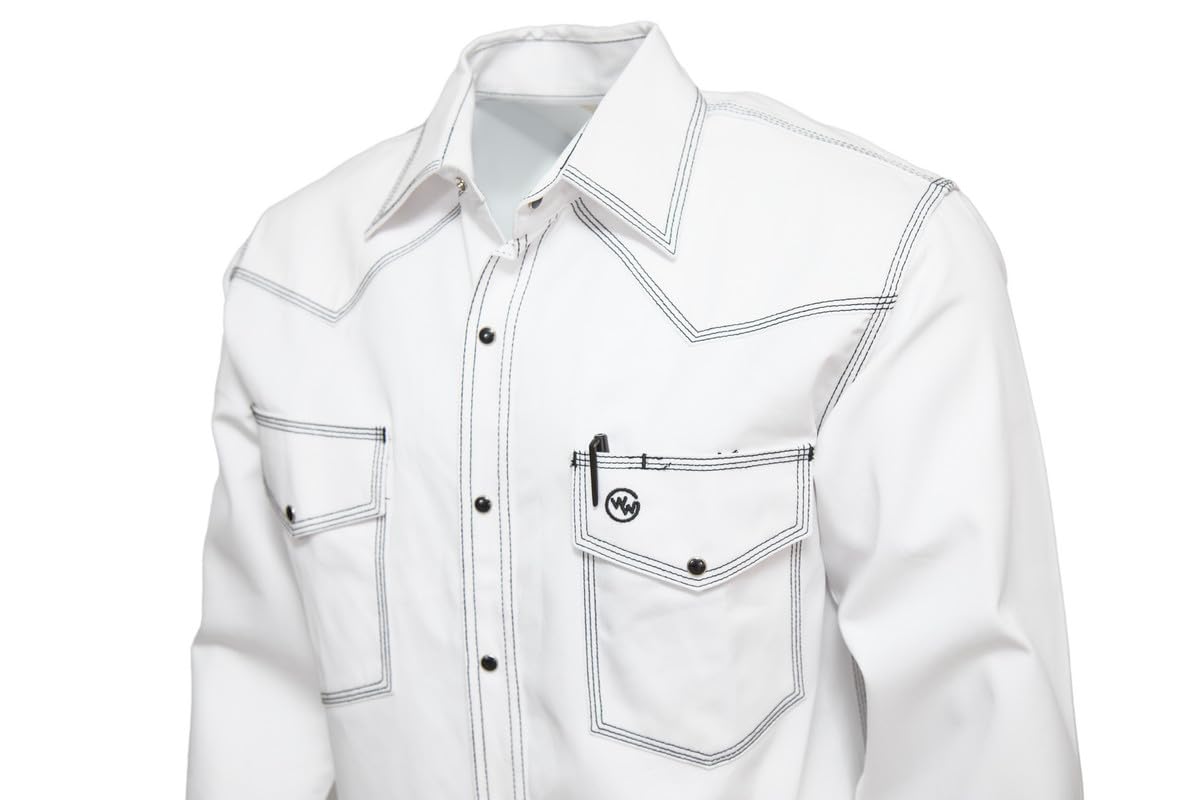Western Welder Outfitting - Welding Shirt Western Style | Light Weight Tripled-Stitched Welding Shirts, Relaxed Fit (M, White)