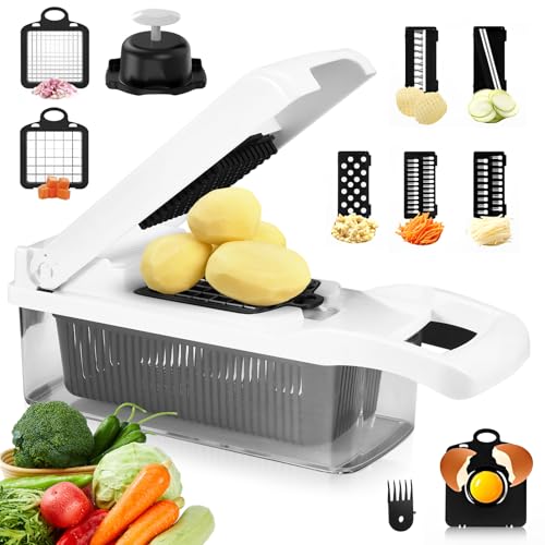 Viitech 13 in 1 Vegetable Chopper, Multi Purpose Mandoline Vegetable Slicer, Multifunctional Veg Slicer with Drain Basket and Storage Box for Veg Chopper and Dicer Julienne
