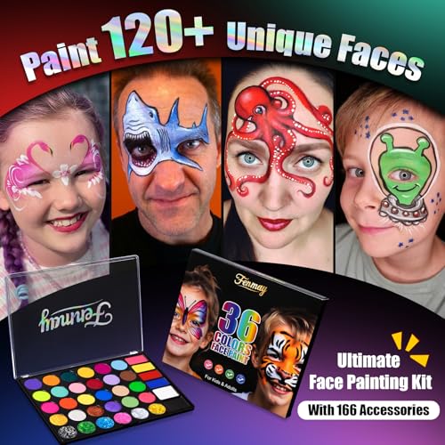Image of Face Painting Kit for Kids, 36 Colors XL Face Paint Makeup Palette, Non-Toxic and Hypoallergenic| with Stencils, Book, Easy to Use and Safe for Kids, Fun for Halloween, Party, School Event