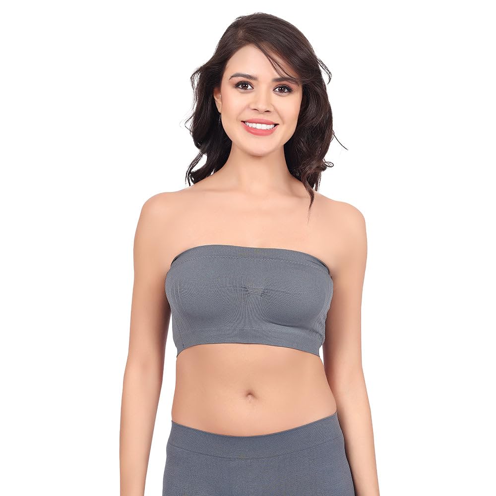 luella Women’s Strapless Bandeau Tube Bra | Non-Wired Seamless Bra with Removable Pads | Stretchy Cotton Spandex | Full Coverage Bra for Backless Dresses, Party, Everyday Wear | Free Size For (M - XL)-picture-21