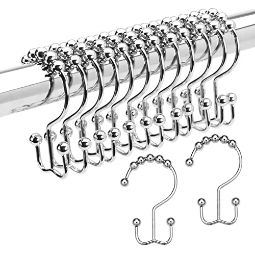 HUJI Shower Curtain Hooks Double Glide Decorative Roller Hooks Rust-Resistant for Bathroom, Set of 12