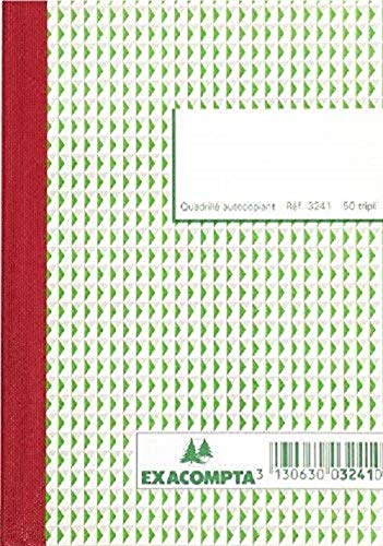 Exacompta - Réf. 3241E - Paquet de 10 manifolds quadrillés 5x5 - 50 feuillets numérotés et autocopiants - triplicatas (1 original + 2 copies) - format 148x105 mm -...