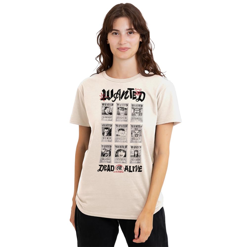 One Piece Women's Beige Wanted Posters Wanted Dead Or Alive T Sh in Size 3XL, Sports Direct