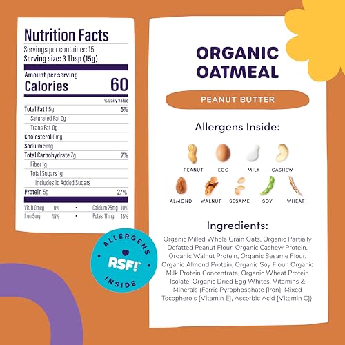 Ready. Set. Food! Organic Baby Oatmeal Cereal | Original, Peanut Butter & Daniel Tiger PB Strawberry Variety Pack | Organic Baby Food with Top Allergens: Peanut, Egg, Milk, Cashew, Almond, Walnut, Sesame, Soy & Wheat | Unsweetened, Iron Fortified