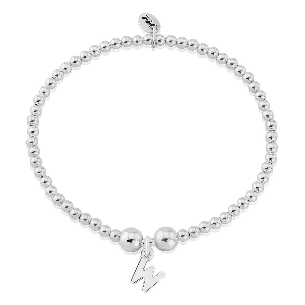 TRINKInitial 'W' Letter Charm Sterling Silver Beaded Bracelet, All