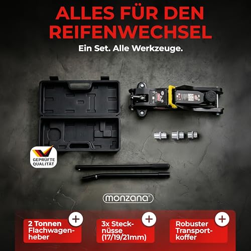 DEUBA® hydraulischer Wagenheber 2 Tonnen Flache Hubhöhe 85-330mm inkl. Koffer inkl. Gummiauflage...