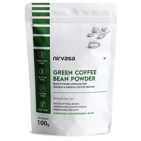 Nirvasa Unroasted Arabica Green Coffee Bean Extract Powder with Chlorogenic Acid for Men & Women | Body Detoxification & Weight Management | 100g X 1