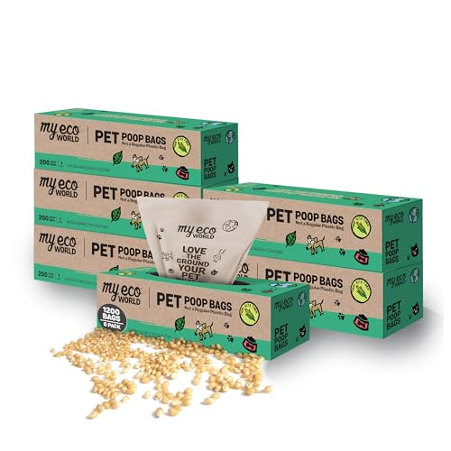 Image of MyEcoWorld Compostable Pet Poop Bags - Made with Corn and Other Certified Compostable Materials - 1200 Bags - 6 Roll - Extra Strong - Leak Proof - Unscented - Easy to Open