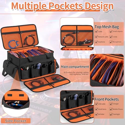 Image of IBVIVIC Large DJ Cable File Bag, Travel Gig Bag With Adjustable Dividers Dj Cable Gig Bag for Cables, Cords, DJ Gear, Musicians Accessories, 20 inch