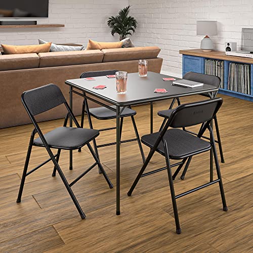 Image of CoscoProducts Premium 5-Piece Table & Chair Dining Set, with 34 inch Vinyl Top Card Table and 4 Fabric Padded Seat & Back Folding Chairs, Black