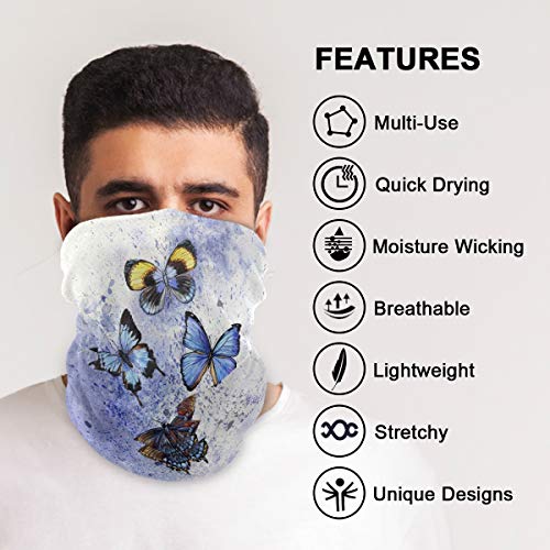 Women Bandana Face Masks, Watercolor Butterflies Blue Neck Gaiter Mask Headband Sport for Men Face Scarf2