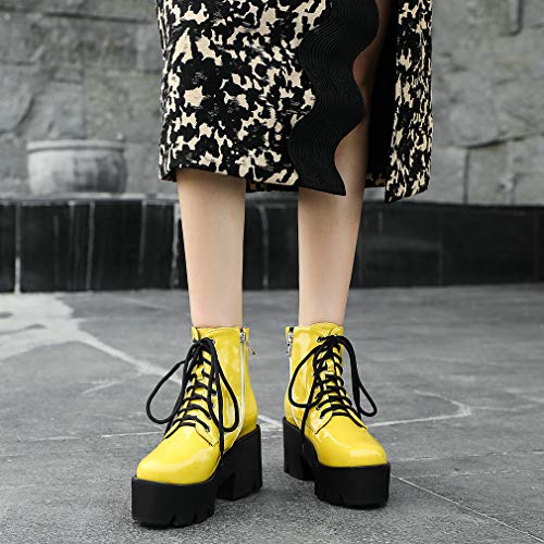 Image of Parisuit Womens Goth Patent Ankle Boots Platform Chunky Combat Boots