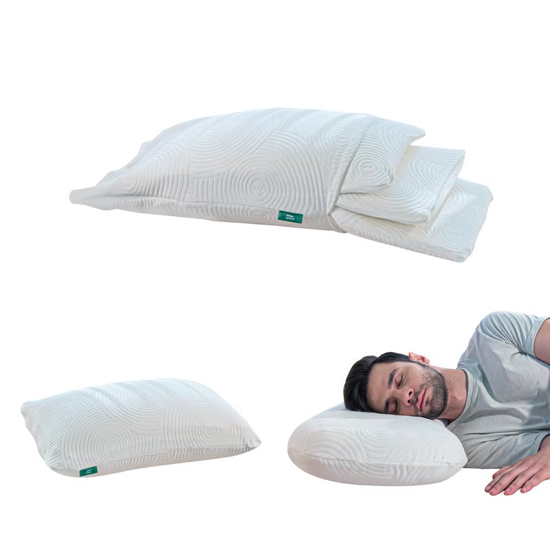 The White Willow 3 Layer Memory Foam Orthopaedic Adjustable Bed Pillow for Sleeping, Hypoallergenic Neck Optimum Support for Pain Relief with Washable Zippered Pillow Cover ( 24″L x 14″W x 6″H, White)