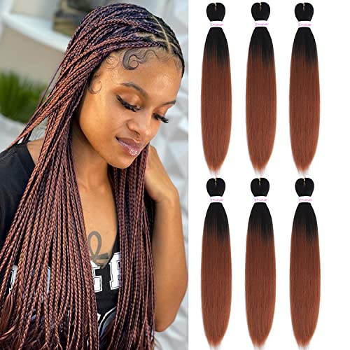 Easy Braid Pre Stretched Braiding Hair Kanekalon 24inch 6Pack Ombre Brown Yaki Braiding Hair Prestretched Hair for Braids Easy Braid Pre Stretched Hair Extenisons(1bbrown)…