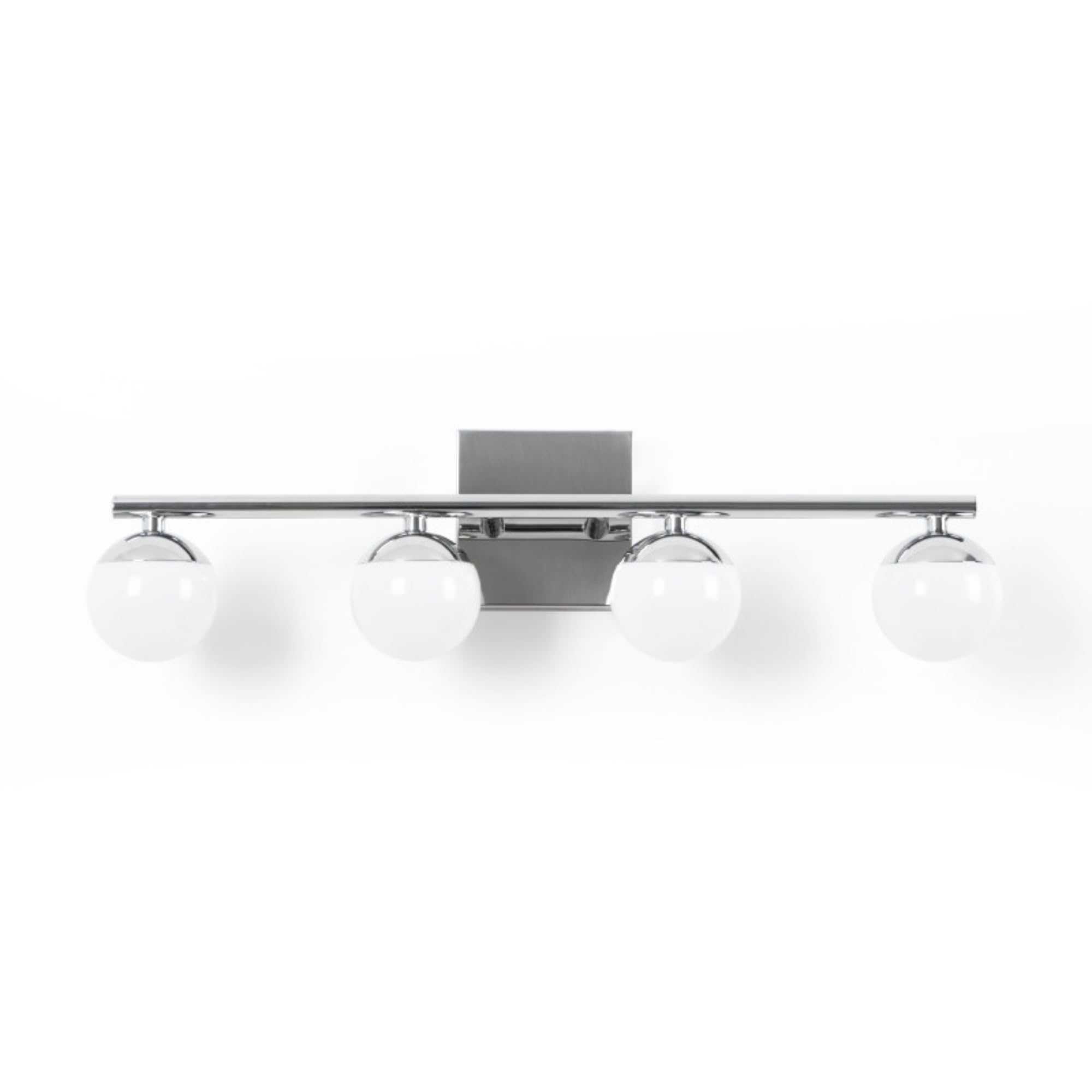 BARCELONA LED Aplique LED para baño Cromado 12W IP44 con 4 esferas difusoras. Luz blanca neutra 4000K. Barra de 49 cm. Lámpara de pared para Baño, illuminación moderna y funcional para espejo y lavabo