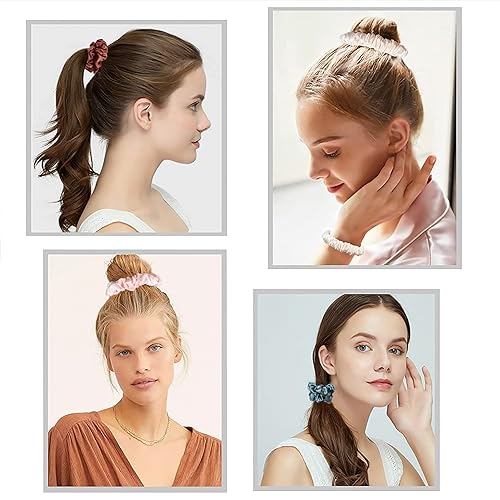 Image of Satin, Silk Hair Ties Small Mini Scrunchy for Women Thick Hair Accessories Cute Soft No Slip Hair Elastics Ponytail Holder for Curly Hair No Damage Hairties Gift for Girls