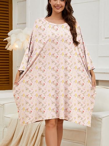 Image of Chunoy Women Oversized Nightgown Short Sleeve Sleepwear Dress with Pockets