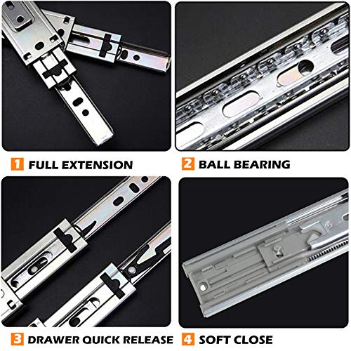 Gobrico 22 Inch Rear/Side Mount Drawer Slides, Ball Bearing Soft Close