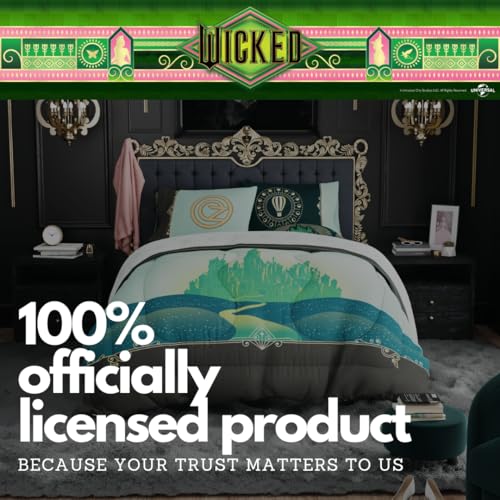 Image of Collectibles Wicked Elphaba and Glinda Bedding 5 Piece Super Soft Reversible Comforter and Sheet Set, Full, (Officially Licensed Product) By Franco