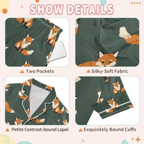 senya Fox Brown Q Satin Summer Pajama Sets Silk Short Sleeve Button Down Sleepwear3