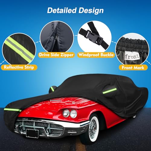 Image of QUNSUNUS Car Cover for Ford Thunderbird 1958-1971 and 1977-1979, 420D Waterproof Thunderbird Car Cover, All Weather Cover with Straps and Zipper for Wind, Sun and Dust Protection