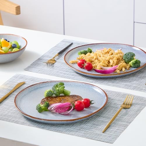 Image of Bestone 12 Pieces Round Kitchen Dinnerware Sets,Plates and Bowls Sets,Dishes, Plates, Bowls, Dish Set, Chip Resistant Ceramic Dinnerware Set, Dishwasher /Microwave Safe,Service for 4,Reactive Blue