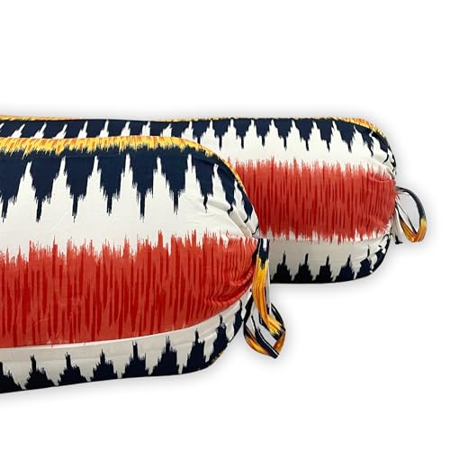 Image of Swayam Set of 2 Pure Cotton Bolster Cover | 30x30 Inch | Soft Breathable Masnad Cover 200TC | Durable & Washable | Motif Print Bolster Cover for Diwan, Bed & Sofa - White & Brown