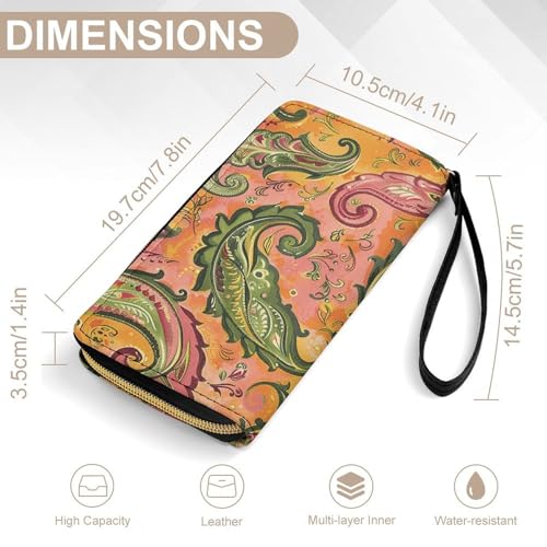 Womens Leather Wallets Yellow Tone Pattern Wallet for Women Large Capacity Card Phone Holder Ladies Purse with Wriststrap2