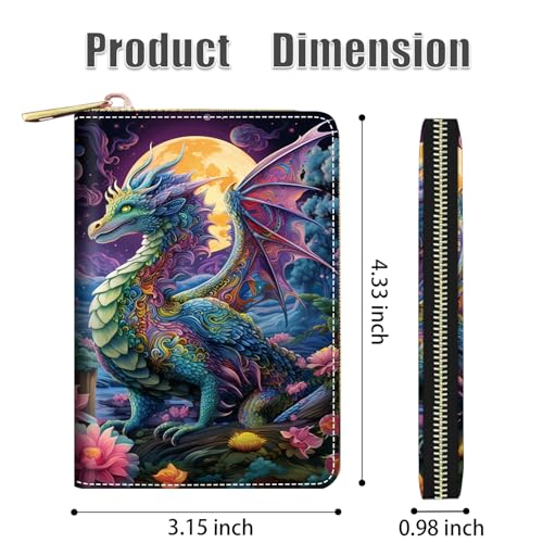 Credit Card Holder Wallets for Women, RFID Blocking Small Leather Card Case Wallet with Zipper Accordion Wallets, Dragon2