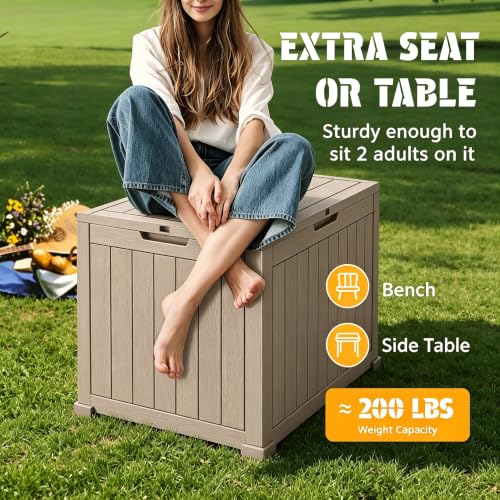 Image of NUNU LAB 32 Gallon Waterproof Outdoor Storage Box, Lockable Resin Deck Box with Lid, Weather Resistant Patio Storage Bin for Garden Tools, Cushions, Package Delivery, Medium Gray
