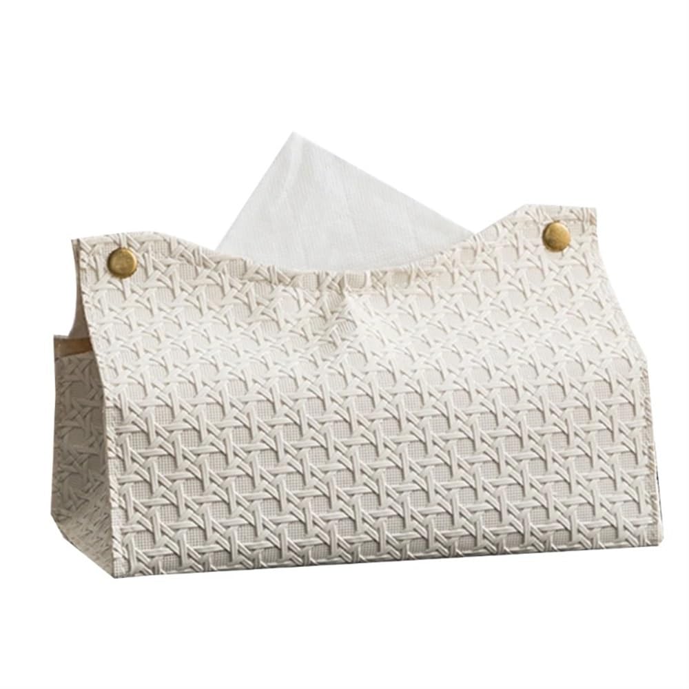 Aimanqi White Rectangle Tissue Box Cover Holder Modern Pu Leather Napkin-Holder Decorative Household Paper Storage Box(White)